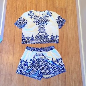 Blue and white crop top set